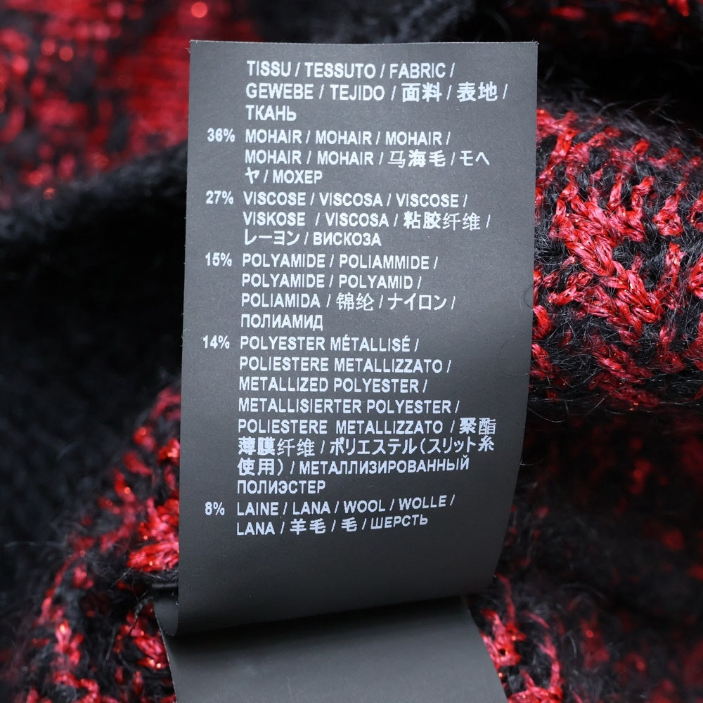 SAINT LAURENT PARIS(サンローランパリ) 19AW アーガイルチェック総柄 モヘヤ ラメ クルーネック 長袖 プルオーバー ニット セーター ブラック/レッド 586911