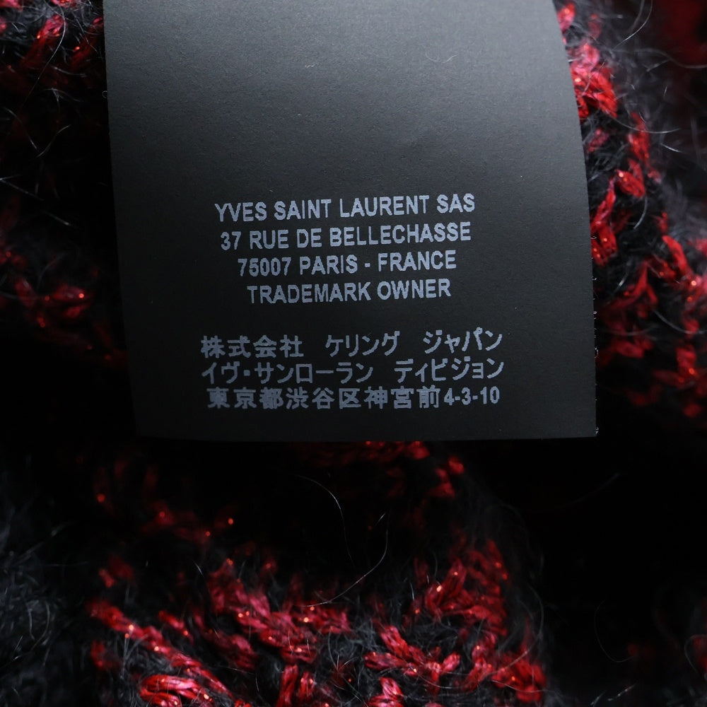 SAINT LAURENT PARIS(サンローランパリ) 19AW アーガイルチェック総柄 モヘヤ ラメ クルーネック 長袖 プルオーバー ニット セーター ブラック/レッド 586911
