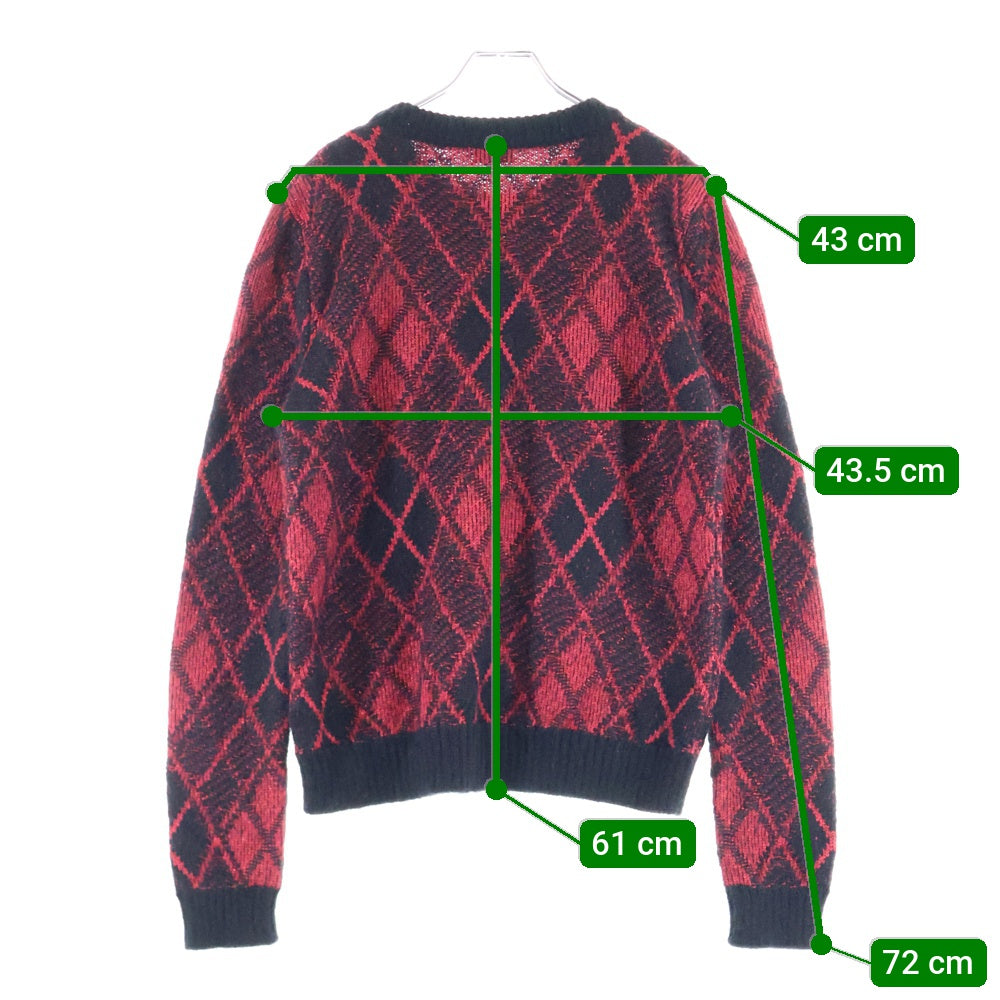 SAINT LAURENT PARIS(サンローランパリ) 19AW アーガイルチェック総柄 モヘヤ ラメ クルーネック 長袖 プルオーバー ニット セーター ブラック/レッド 586911
