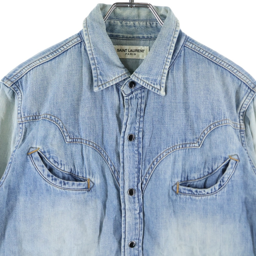 SAINT LAURENT PARIS(サンローランパリ) 18AW ウォッシュ加工 ウエスタン スナップボタン デニムシャツ インディゴ レディース 527493