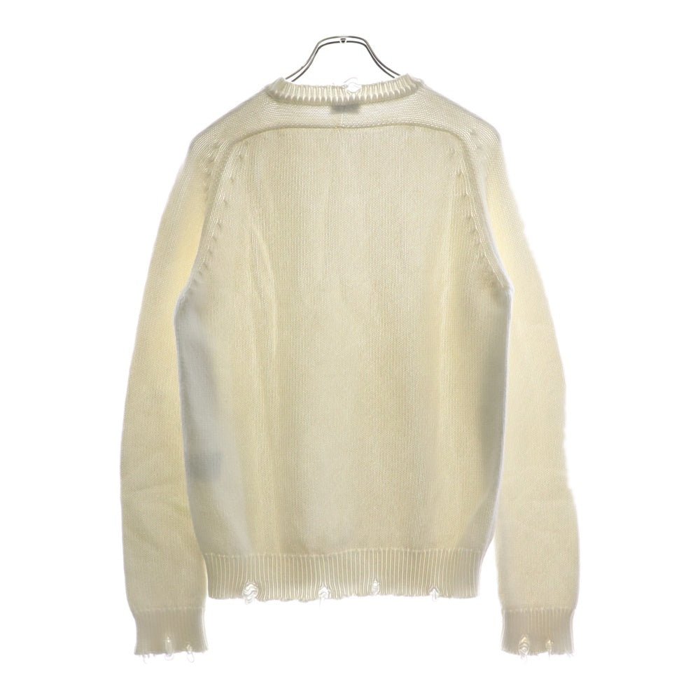 SAINT LAURENT PARIS(サンローランパリ) デストロイ加工クラッシュニット クルーネック長袖セーター ホワイト 604798 YALO2