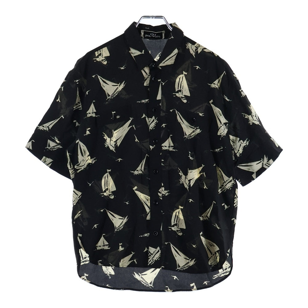SAINT LAURENT PARIS(サンローランパリ) 18SS ヨット総柄 シルク フェイクポケット レギュラーカラ 半袖シャツ ブラック 552829