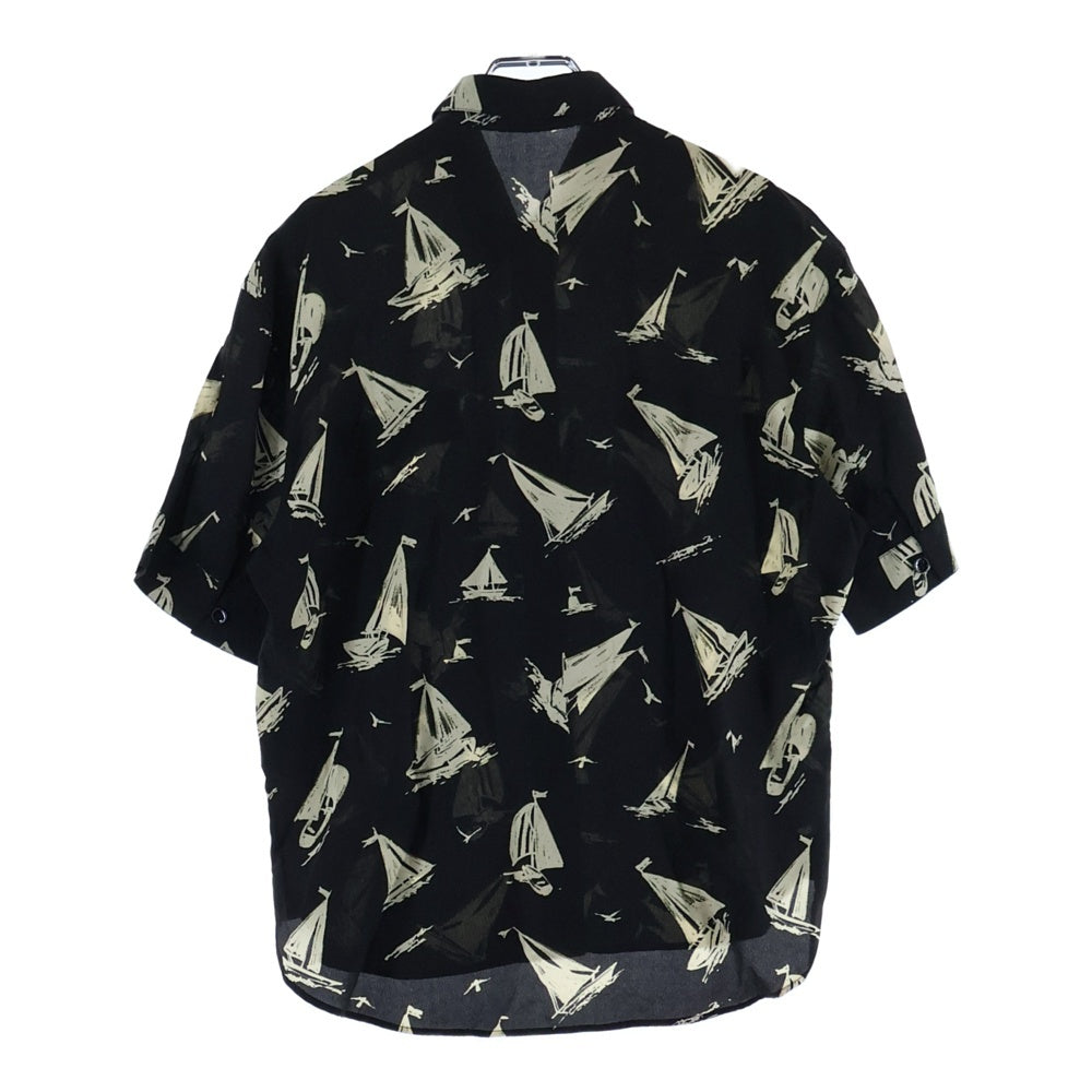 SAINT LAURENT PARIS(サンローランパリ) 18SS ヨット総柄 シルク フェイクポケット レギュラーカラ 半袖シャツ ブラック 552829