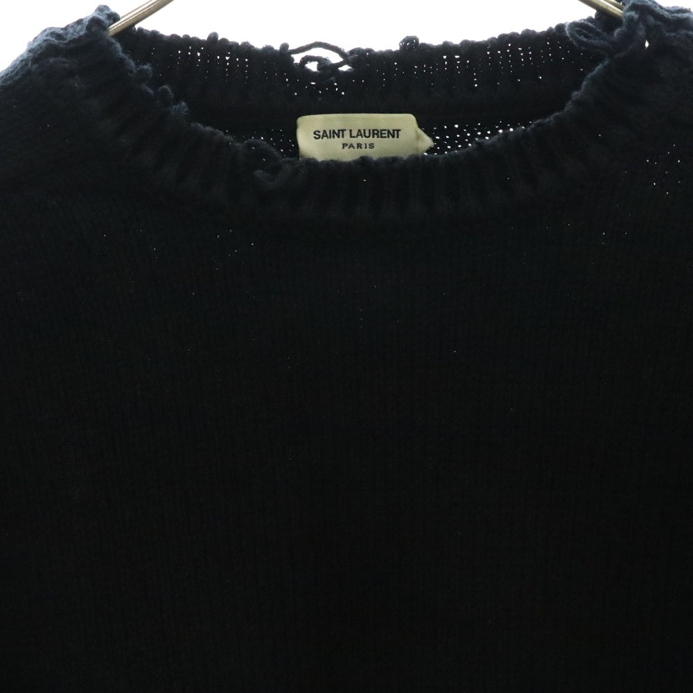SAINT LAURENT PARIS(サンローランパリ) デストロイ加工クラッシュニット クルーネック長袖セーター ブラック 604798 YALO2