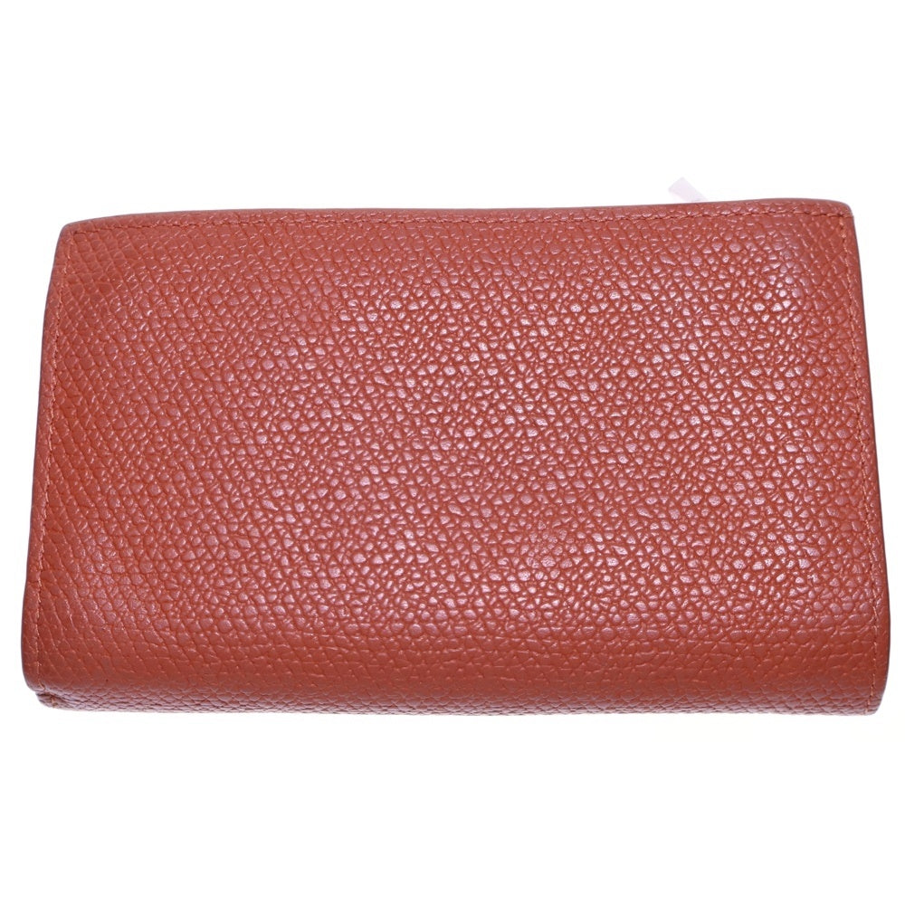 LONGCHAMP(ロンシャン) 三つ折り財布 コンパクトウォレット オレンジ レザー シルバー金具 レディース