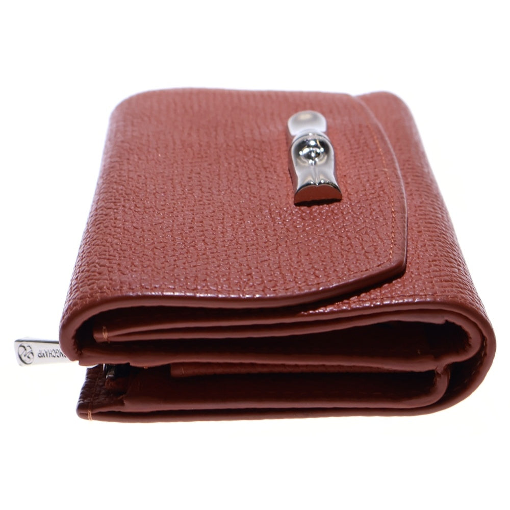 LONGCHAMP(ロンシャン) 三つ折り財布 コンパクトウォレット オレンジ レザー シルバー金具 レディース