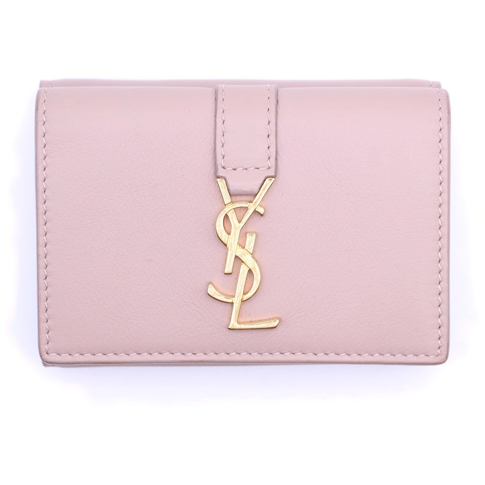 SAINT LAURENT PARIS(サンローランパリ) オリガミ タイニーウォレット コンパクトウォレット 三つ折り財布 ゴールド金具 ピンクベージュ レザー 459880