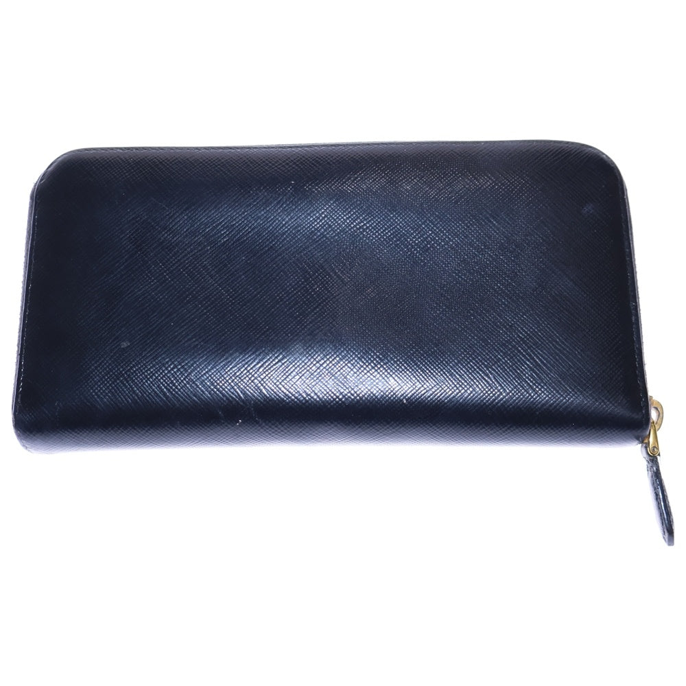 PRADA(プラダ) サフィアーノレザー ロゴプレート リボン ラウンドファスナー ロングウォレット 長財布 ゴールド金具 ブラック 1M0506