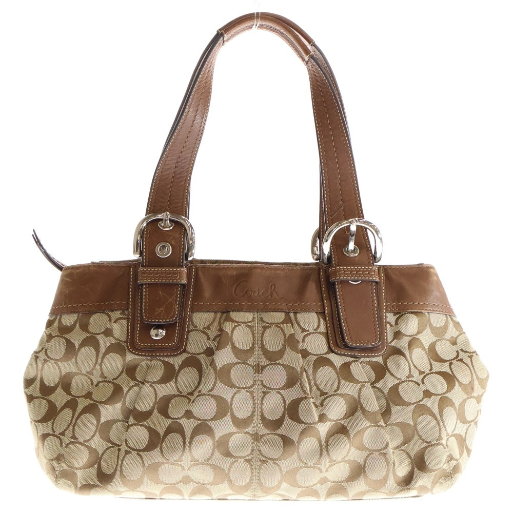 COACH(コーチ) ハンドバッグ トートバッグ ブラウン×ベージュ レザー×キャンバス シルバー金具