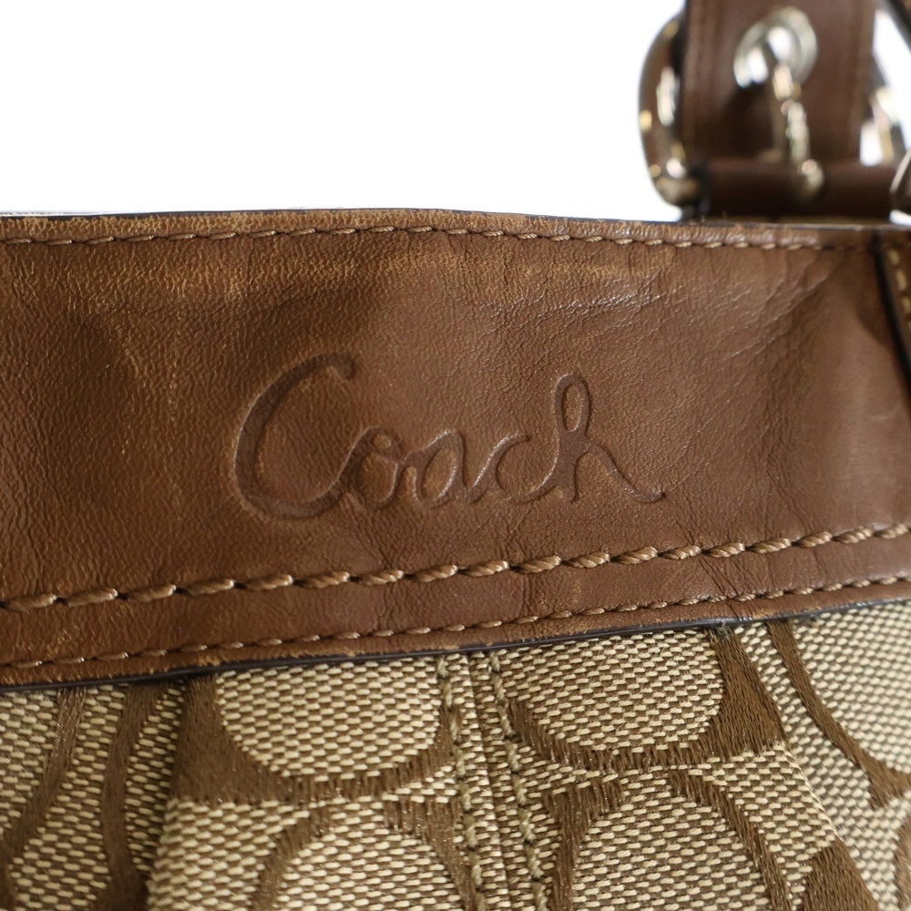 COACH(コーチ) ハンドバッグ トートバッグ ブラウン×ベージュ レザー×キャンバス シルバー金具