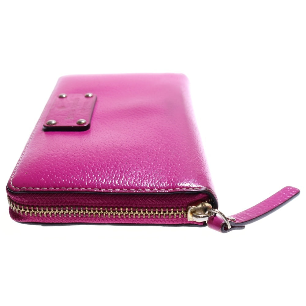 Kate Spade(ケイトスペード) ホワイトステッチ ラウンドファスナー長財布 ロングウォレット カードケース ピンクパープル ゴールド金具 レザー レディース