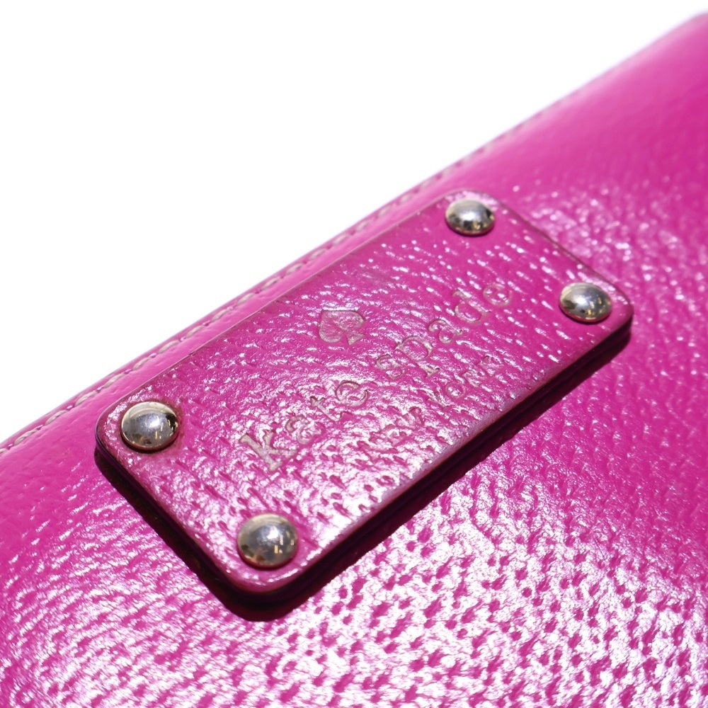 Kate Spade(ケイトスペード) ホワイトステッチ ラウンドファスナー長財布 ロングウォレット カードケース ピンクパープル ゴールド金具 レザー レディース
