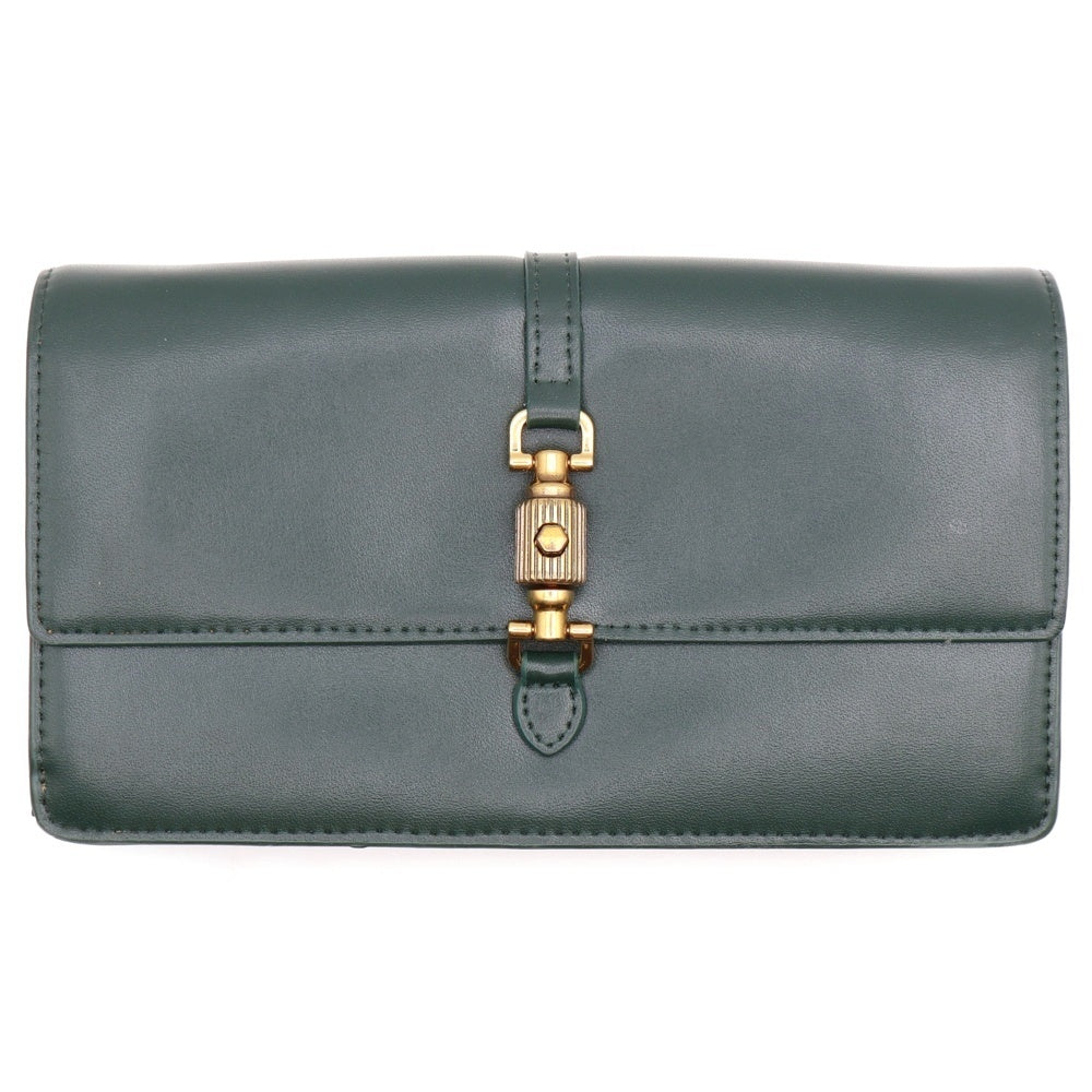 CHARLES&KEITH(チャールズ&キース) ロングウォレット 長財布 カードケース グリーン レザー ゴールド金具