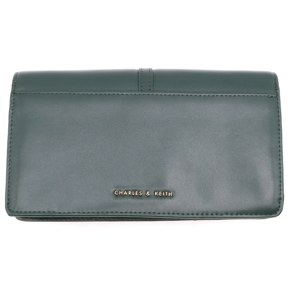 CHARLES&KEITH(チャールズ&キース) ロングウォレット 長財布 カードケース グリーン レザー ゴールド金具
