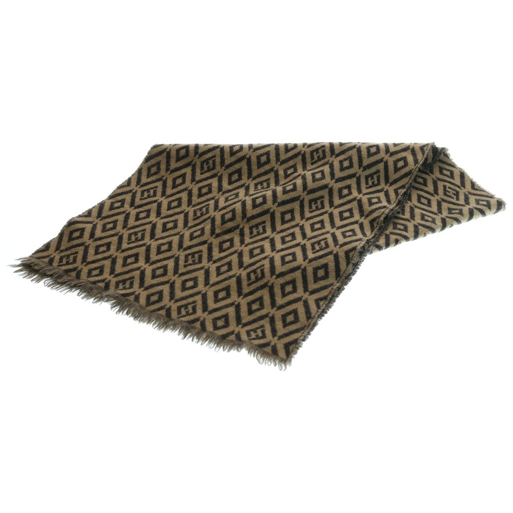 FENDI(フェンディ) FFロゴ 総柄ジャガード フリンジ マフラー ブラウン