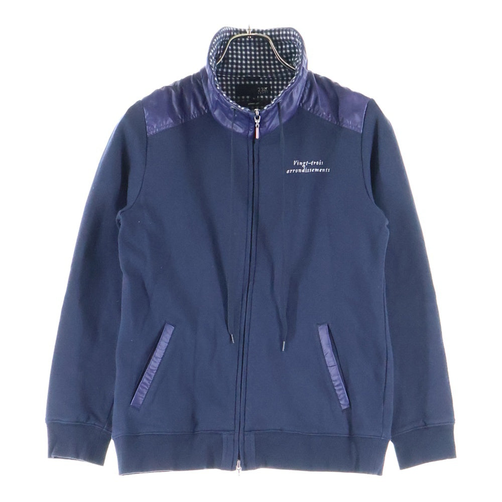 23区(ニジュウサンク) ナイロン切り替え フロント刺繍 ジップアップジャケット ネイビー