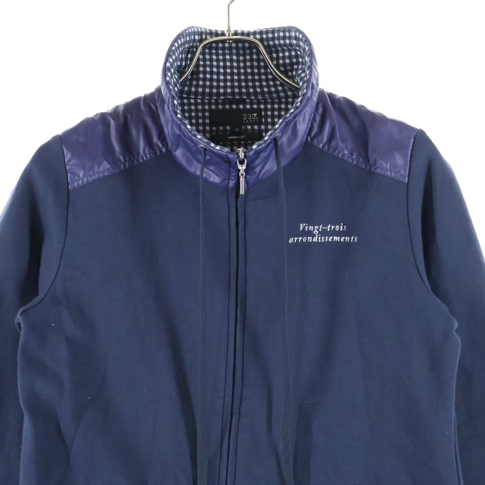 23区(ニジュウサンク) ナイロン切り替え フロント刺繍 ジップアップジャケット ネイビー