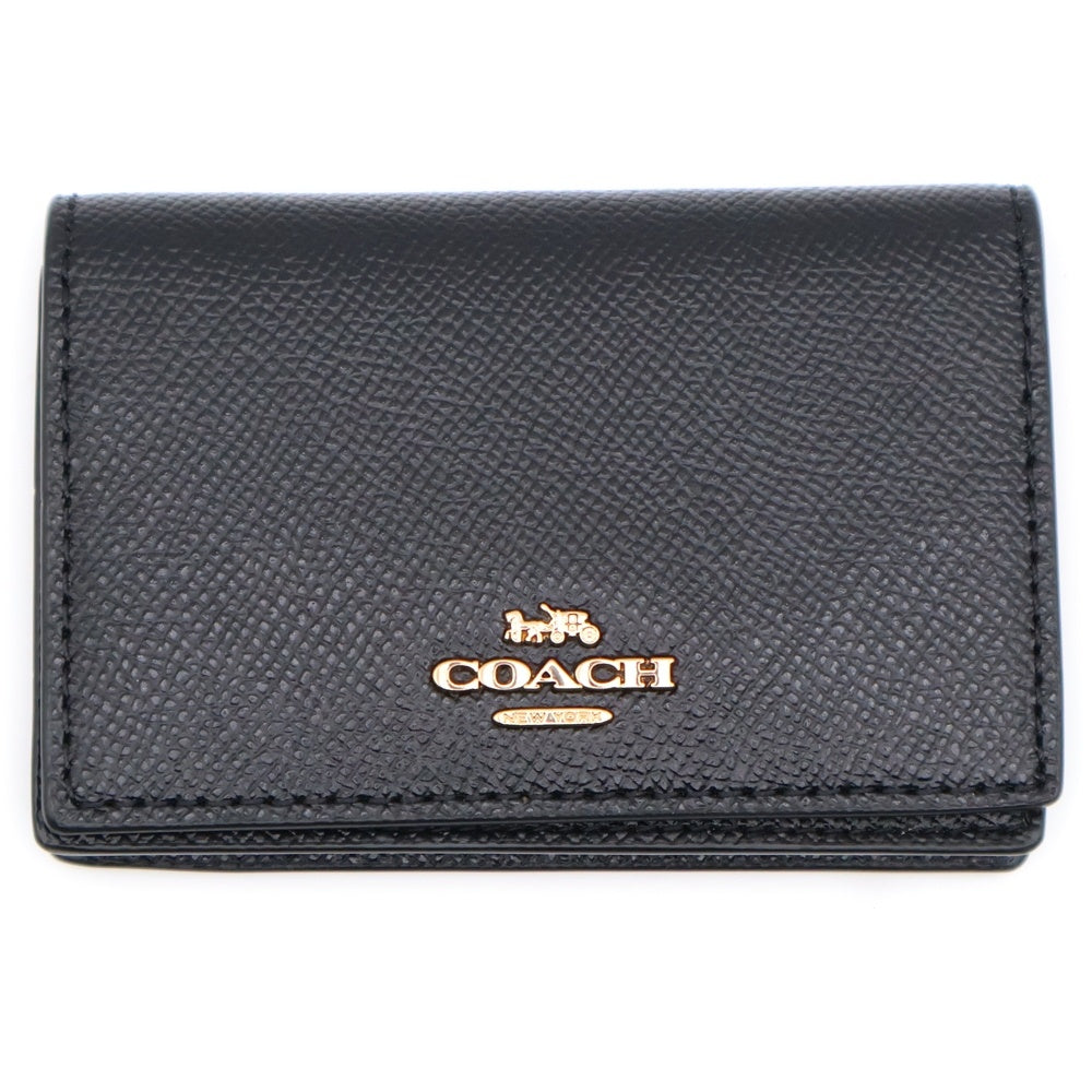 COACH(コーチ) カードケース 名刺入れ 財布 ブラック レザー ゴールド金具