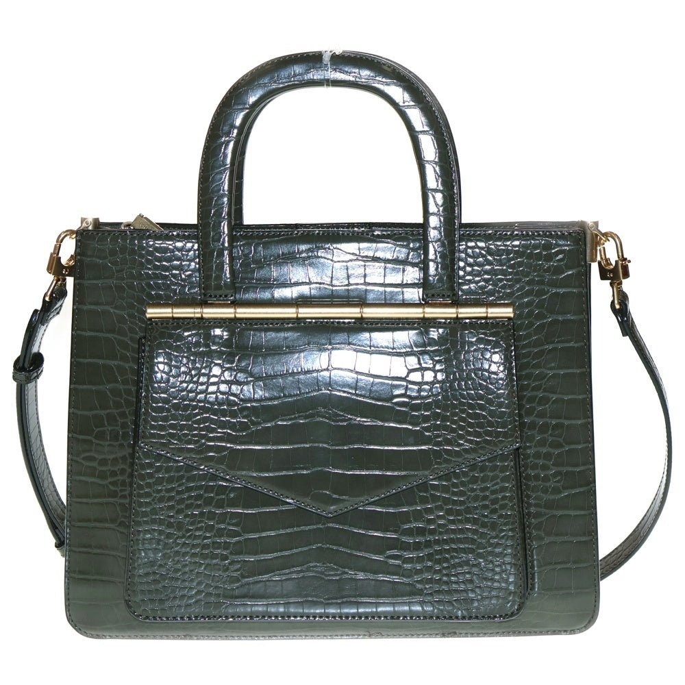 CHARLES&KEITH(チャールズ&キース) トートバッグ ハンドバッグ 型押しクロコ レザー カーキ グリーン ゴールド金具