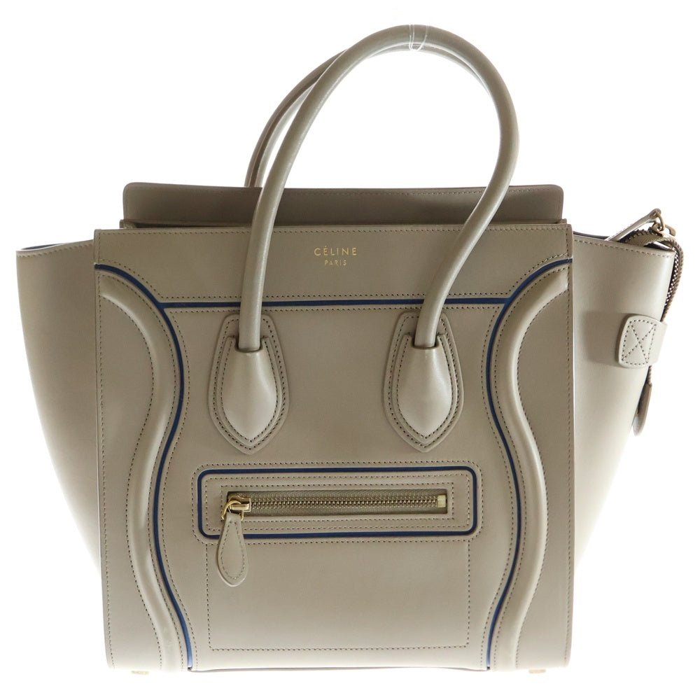 CELINE(セリーヌ) ラゲージ マイクロショッパー バイカラー ハンドバッグ ベージュ×ブルー レザー