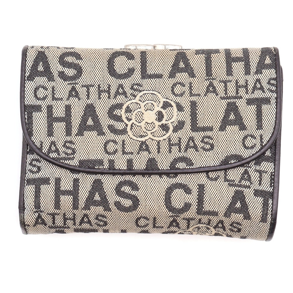 CLATHAS(クレイサス) 三つ折り財布 コンパクトウォレットカードケース ベージュ レザー×キャンバス