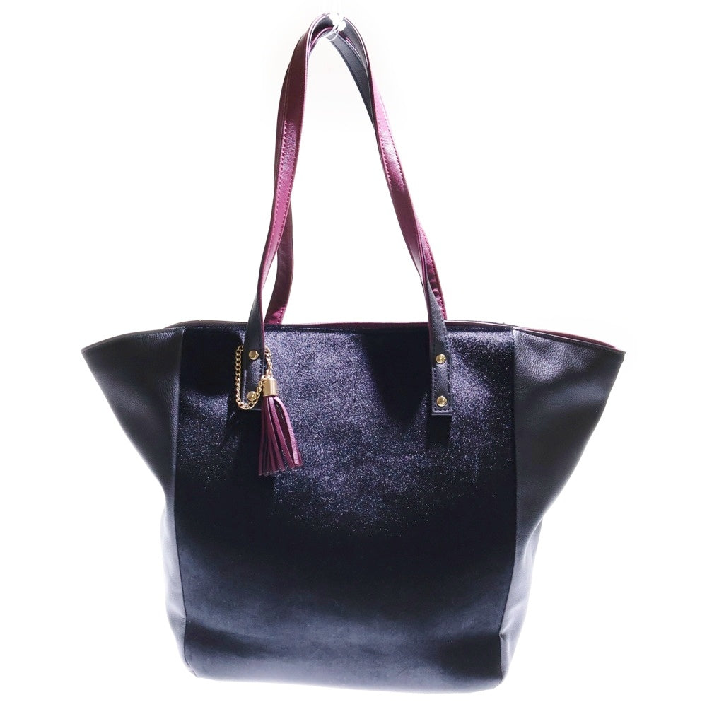 MENARD(メナード) トートバッグ ハンドバッグ レザー ブラック×パープル ゴールド金具