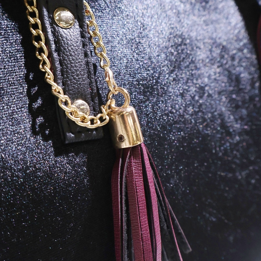 MENARD(メナード) トートバッグ ハンドバッグ レザー ブラック×パープル ゴールド金具