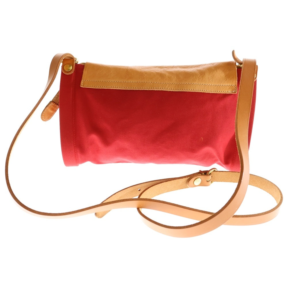 IL BISONTE(イル ビゾンテ) ショルダーバッグ ショルダーポシェット ミニバッグ レッド×ブラウン レザー×キャンバス