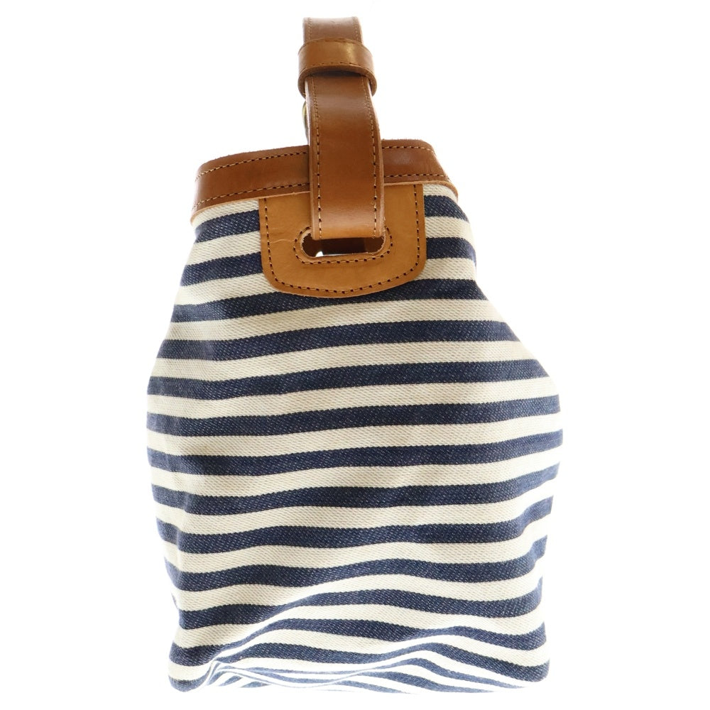 cachellie(カシェリエ) ボーダー トートバッグ ハンドバッグ ホワイト×ネイビー×ブラウン レザー×キャンバス