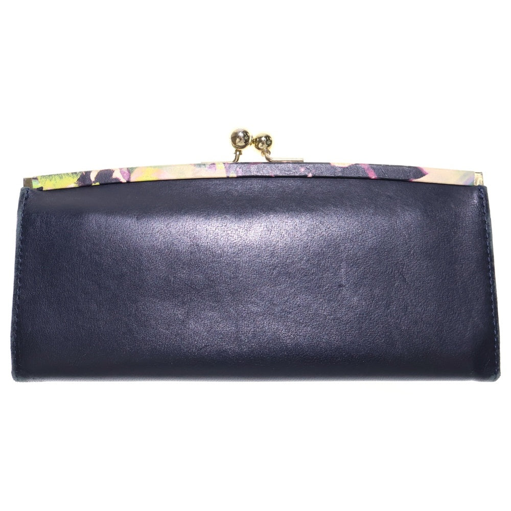 Paul Smith(ポールスミス) がま口長財布 ロングウォレット ゴールド金具 ネイビー レザー レディース