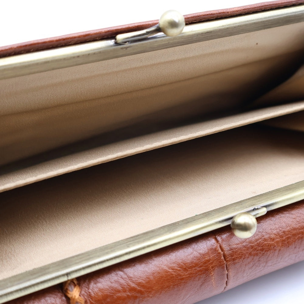 NO BRAND(ノーブランド) ラフィカロ ロングウォレット 長財布 がま口財布 カードケース ブラウン レザー ゴールド金具