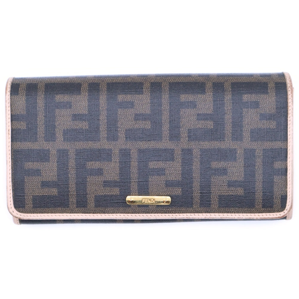 FENDI(フェンディ) ズッカ 二つ折り財布 ロングウォレット ブラウン PVCレザー