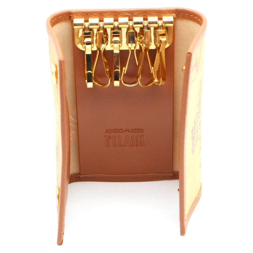 PRIMA CLASSE(プリマクラッセ) 地図 キーケース キーリング バッグチャーム ブラウン ゴールド金具 レザー×PVC