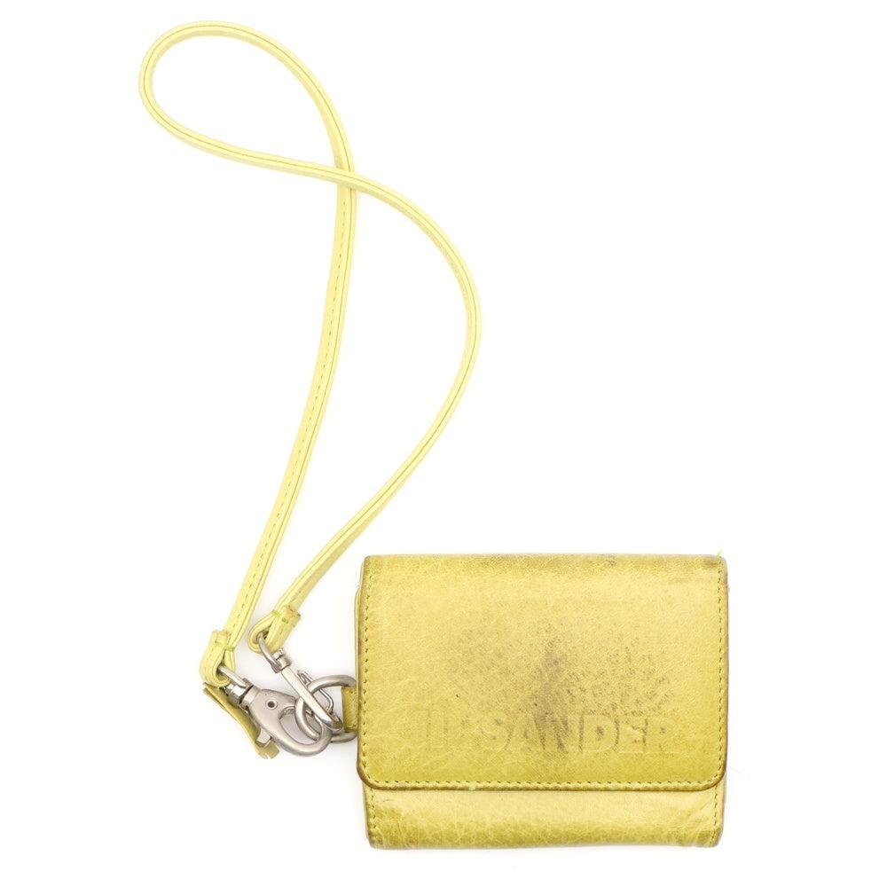 JIL SANDER(ジルサンダー) バッグチャーム 三つ折り財布 コンパクトウォレット コインケース イエローグリーン レザー シルバー金具