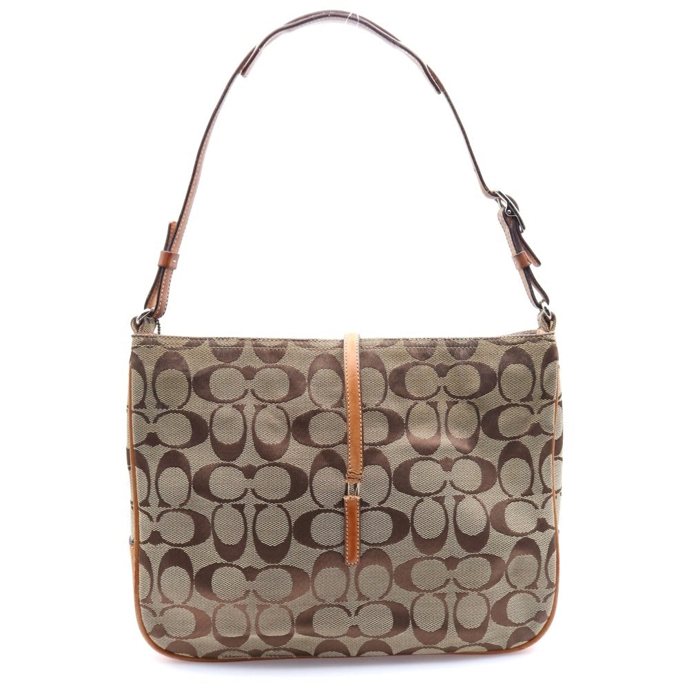 COACH(コーチ) ハンドバッグ ワンショルダーバッグ ミニバッグ ベージュ ブラウン レザー×キャンバス シルバー金具