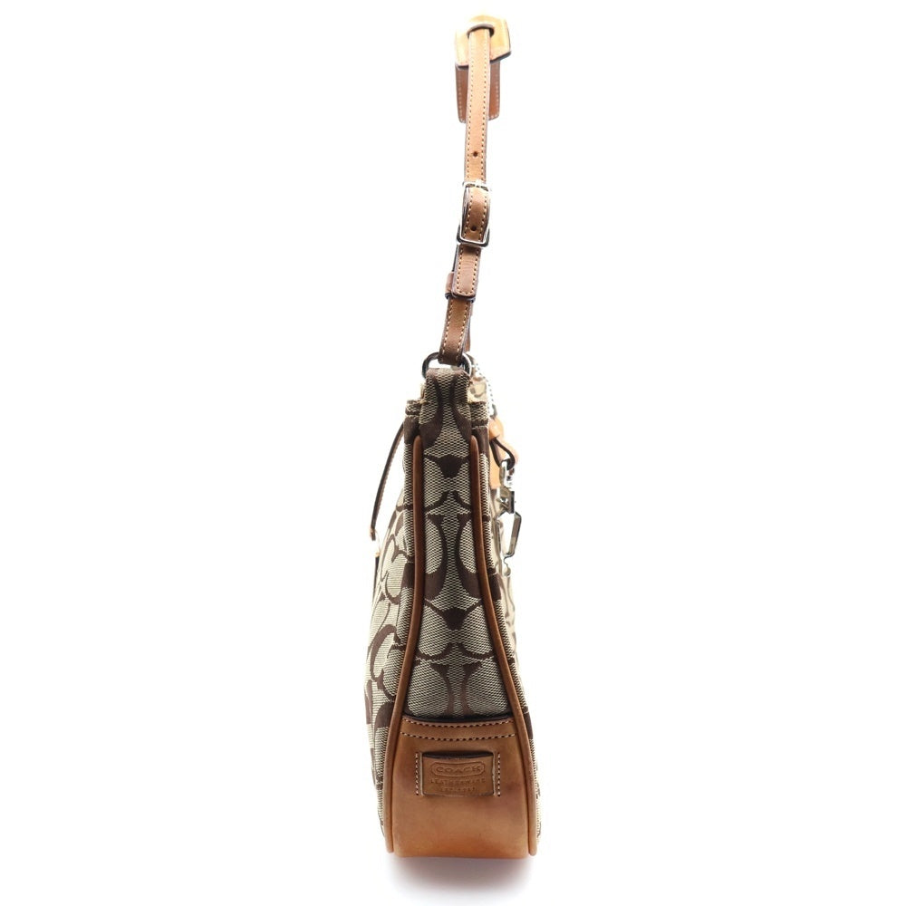 COACH(コーチ) ハンドバッグ ワンショルダーバッグ ミニバッグ ベージュ ブラウン レザー×キャンバス シルバー金具
