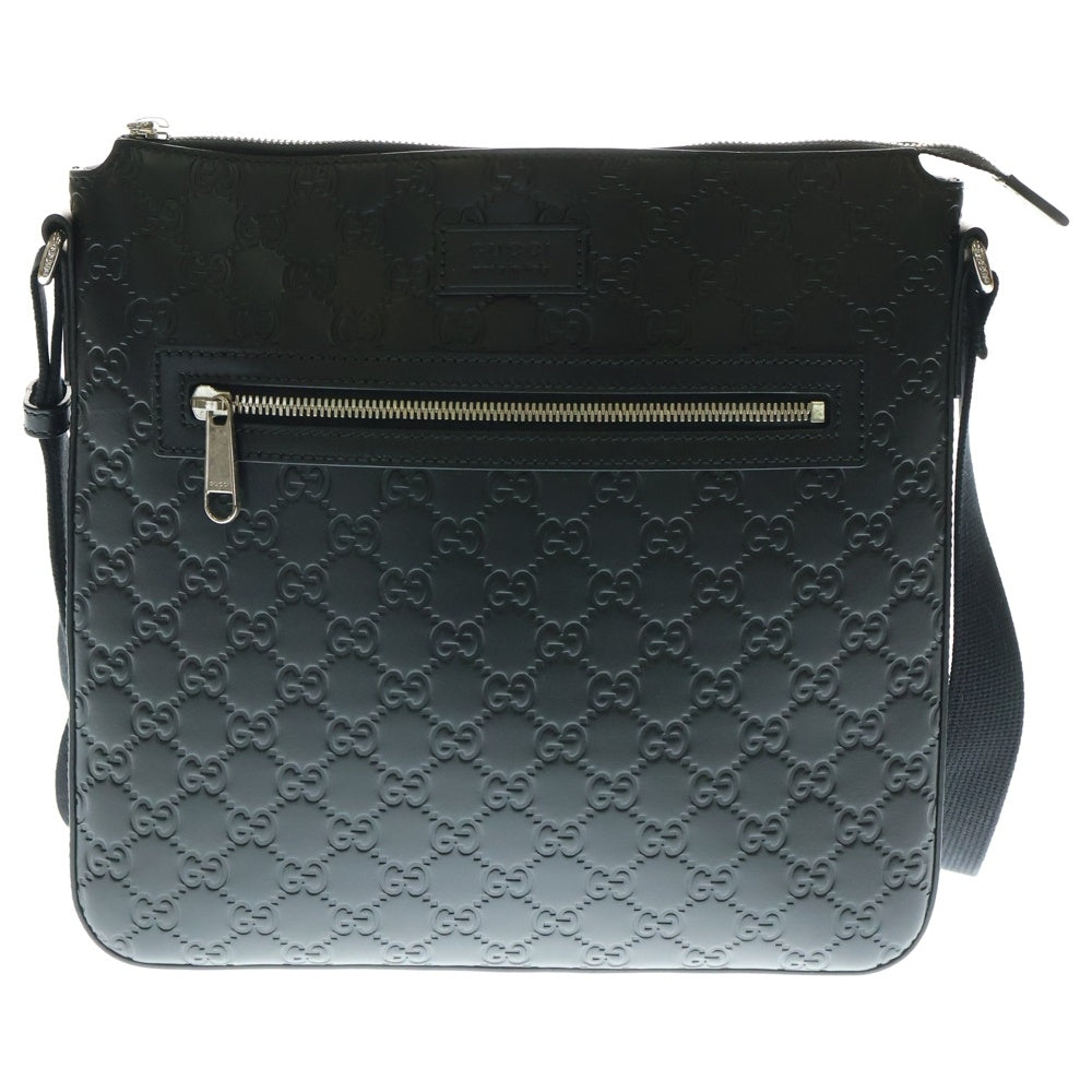 GUCCI(グッチ) グッチシマ ショルダーバッグ メッセンジャーバッグ ブラック シルバー金具 レザー 406408
