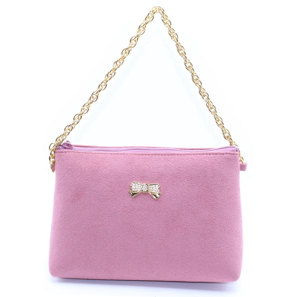 WAKO(ワコー) チェーンポーチ リボン ピンク スエード ゴールド金具