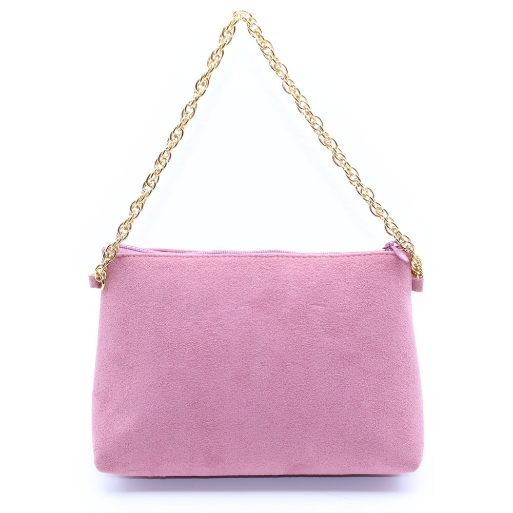 WAKO(ワコー) チェーンポーチ リボン ピンク スエード ゴールド金具