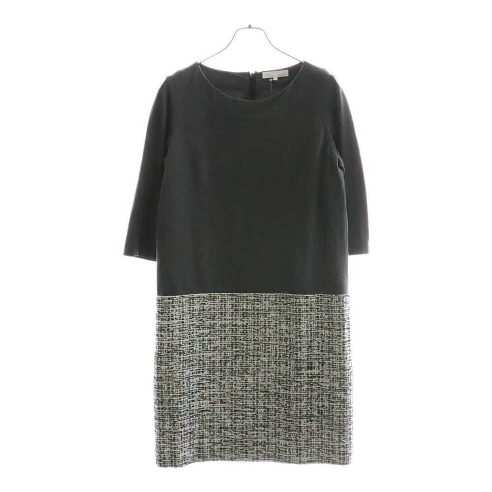 自由区(ジユウク) バックジップ ツイード切り替えワンピース グレー×ホワイト