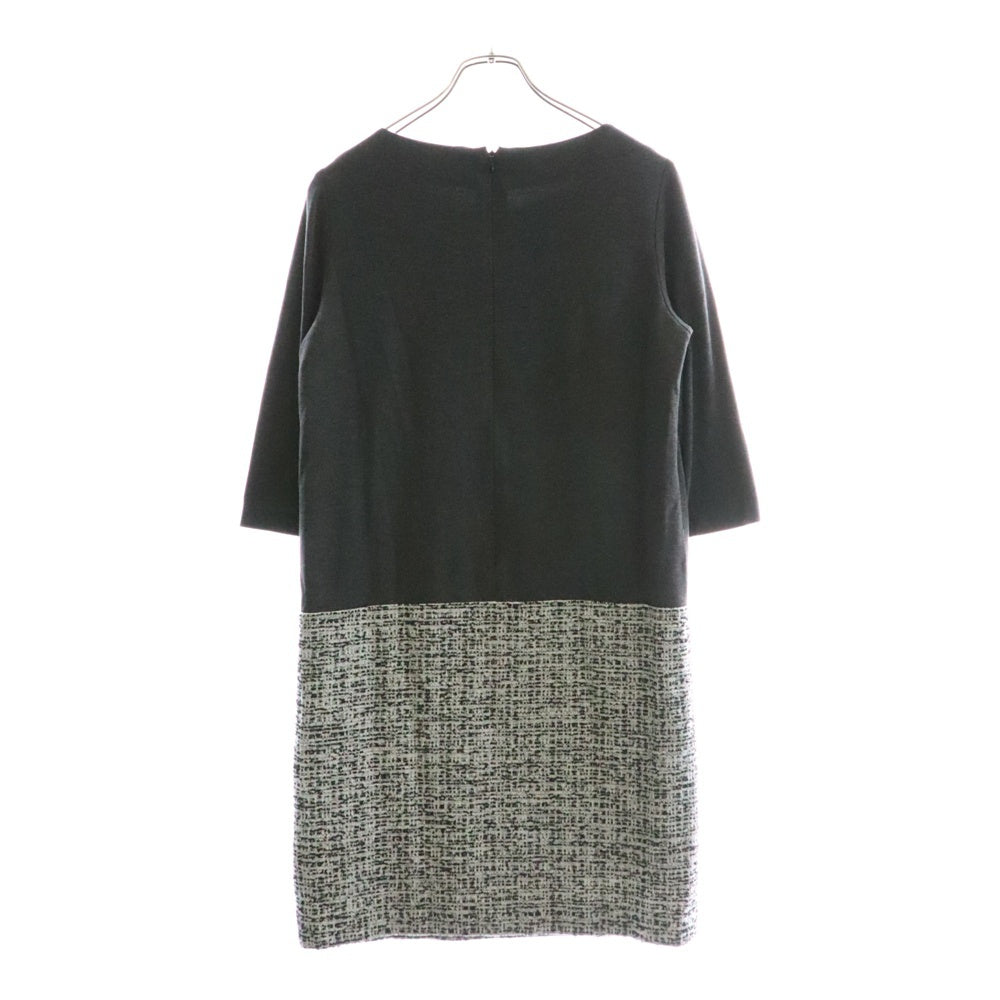 自由区(ジユウク) バックジップ ツイード切り替えワンピース グレー×ホワイト