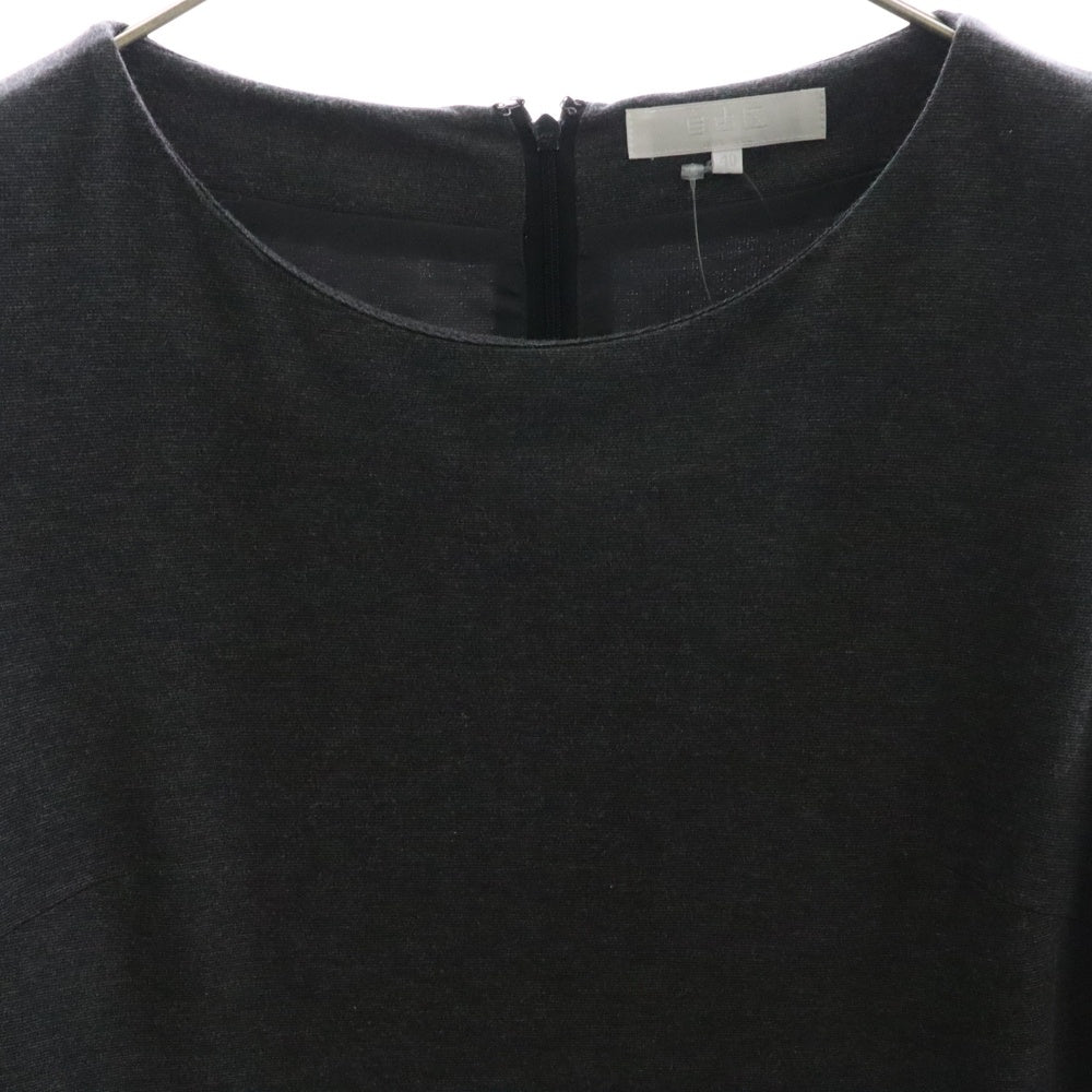 自由区(ジユウク) バックジップ ツイード切り替えワンピース グレー×ホワイト