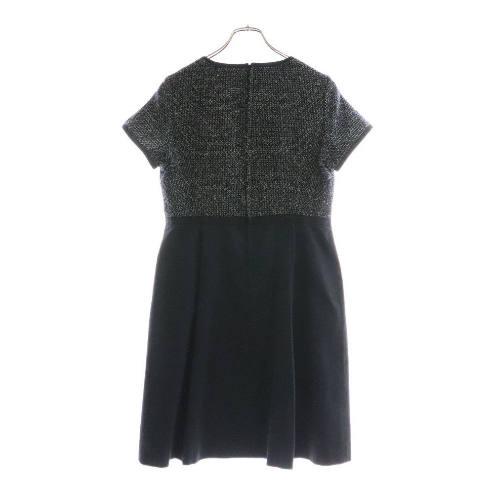 23区(ニジュウサンク) ツイード切り替え半袖ワンピース ネイビー