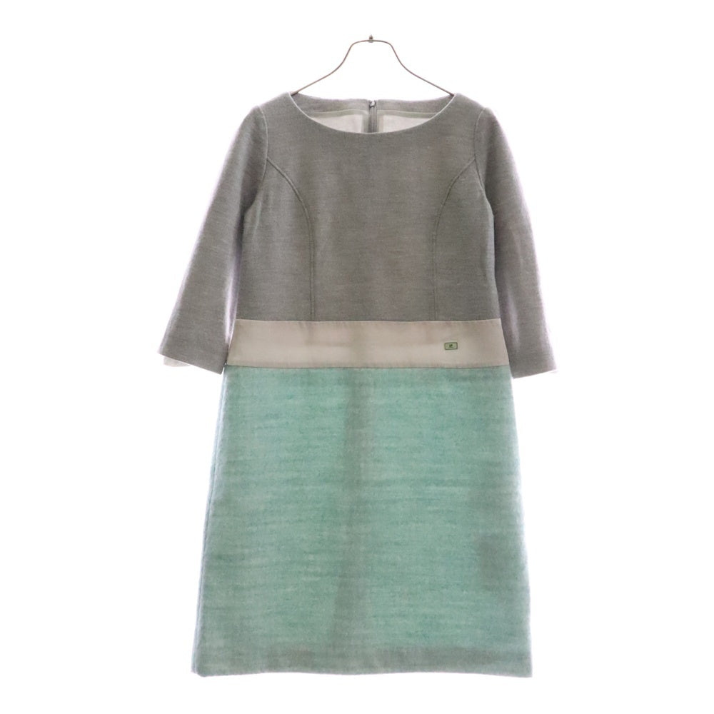 COURREGES(クレージュ) バックジップ 切り替えワンピース ライトグレー×ミントグリーン