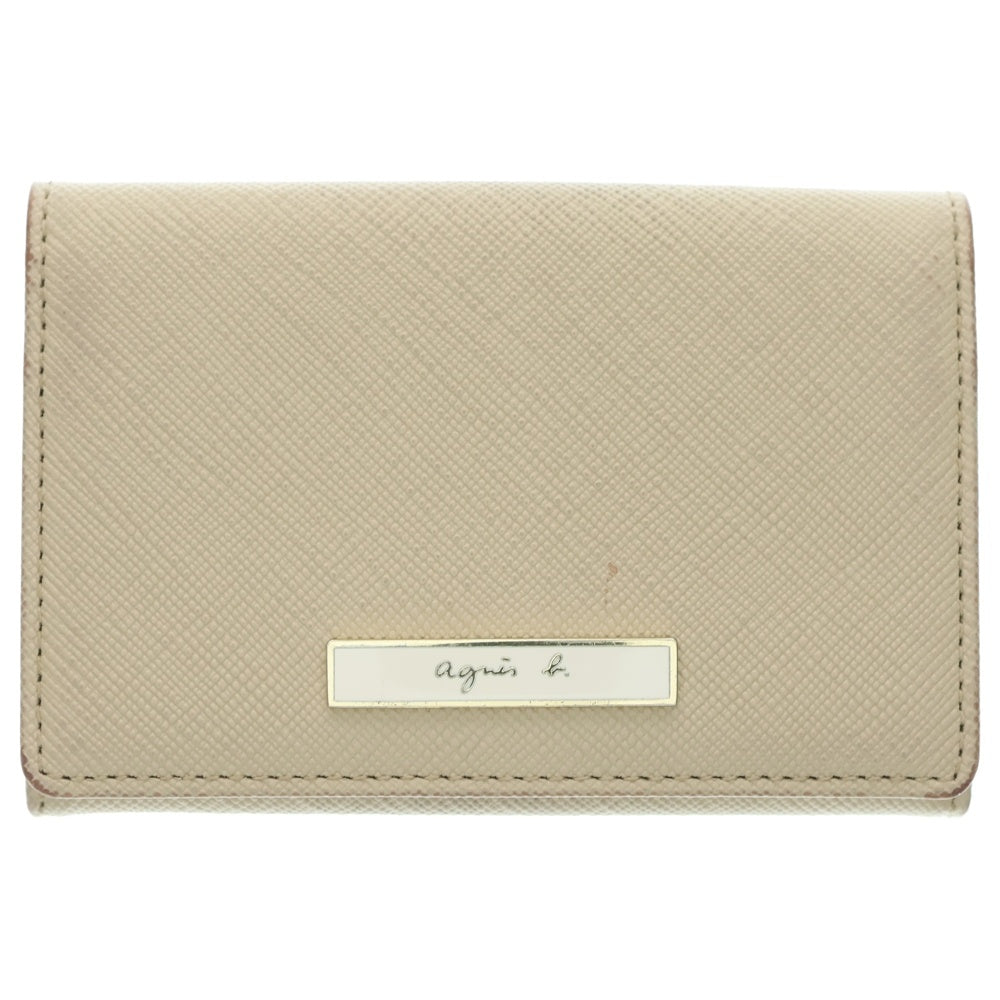 agnes b.(アニエスベー) カードケース 名刺入れ コインケース レザー ベージュ ゴールド金具