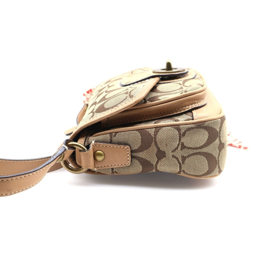 COACH(コーチ) ショルダーバッグ ミニバッグ ショルダーポシェット ベージュ レザー×キャンバス ゴールド金具