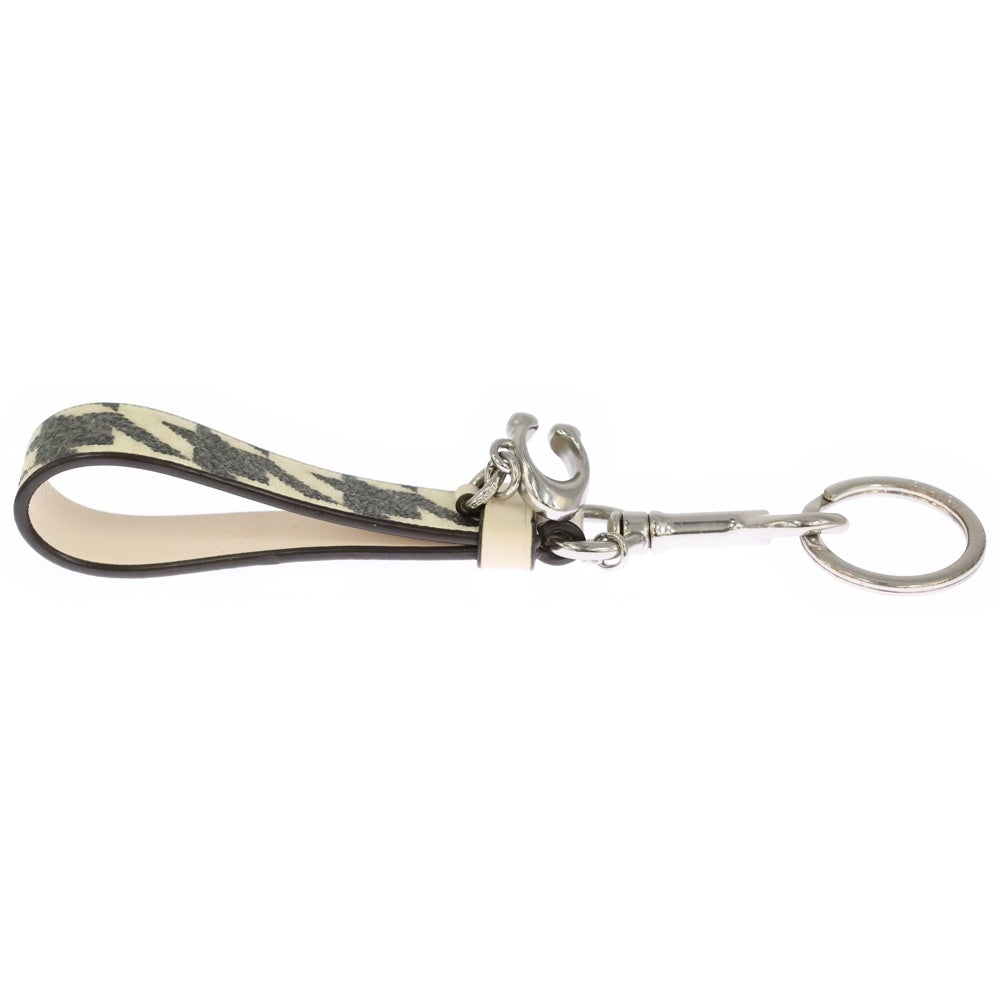 COACH(コーチ) キーホルダー バッグチャーム キーリング シルバー金具 ホワイト×グレー 千鳥格子