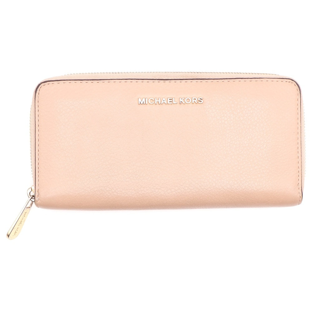 MICHAEL KORS(マイケルコース) ロゴプレート ロングウォレット 長財布 ベージュ レザー ゴールド金具