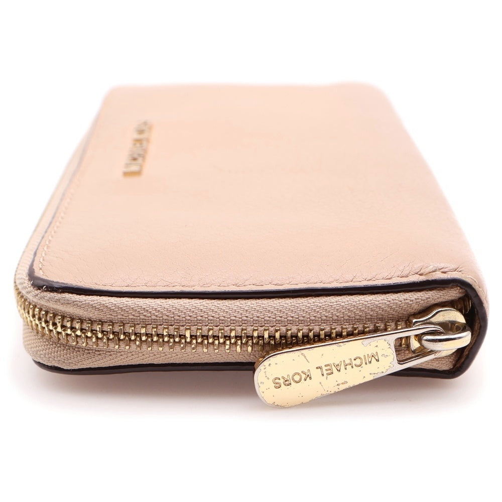 MICHAEL KORS(マイケルコース) ロゴプレート ロングウォレット 長財布 ベージュ レザー ゴールド金具