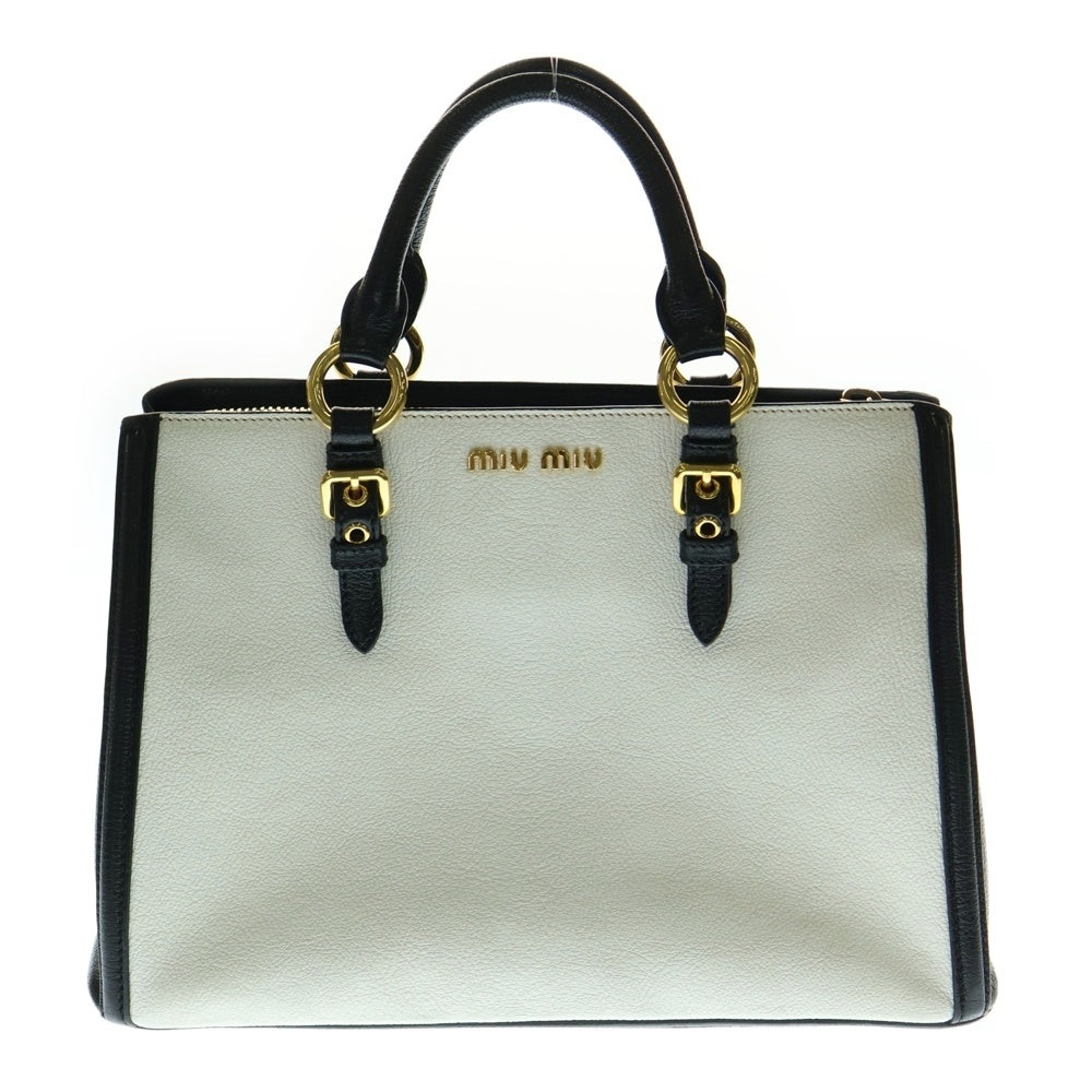 miumiu(ミュウミュウ) 2WAYハンドバッグ トートバッグ ショルダーバッグ バイカラー ホワイト×ブラック ゴールド金具 レザー